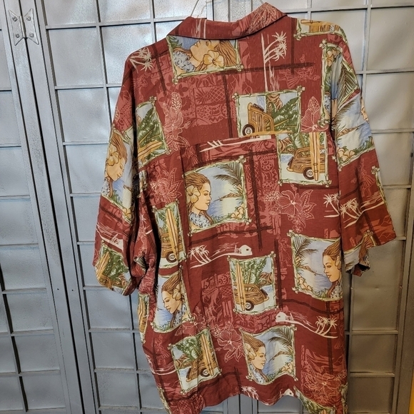 Bermuda Bay XXL 100% silk Hawaiian button down shirt. Wood Buttons - Picture 2 of 6